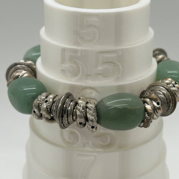 Jadeite Stretch Bracelet With Metal & Acrylic Beads 6 in. Natural Stones Elegant - Picture 8 of 8